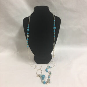Long Blue Beaded Necklace